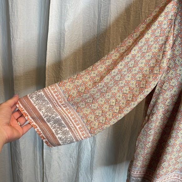 Rose Olive Top Women 2X Plus Orange Blouse 3/4 Sleeve Bohemian Floral Long Line - Picture 5 of 7